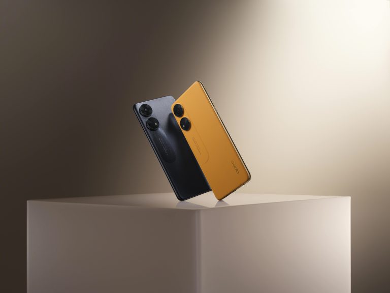 OPPO Reno8 T in Midnight Black and Sunset Orange