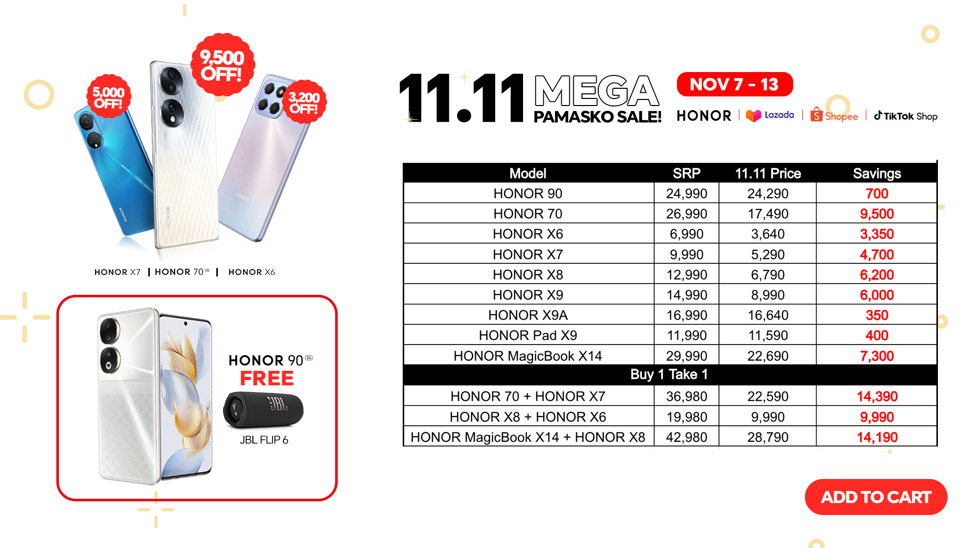 HONOR 11.11 Mega Pamasko Sale: FREE JBL Speakers and Big Price Drops!