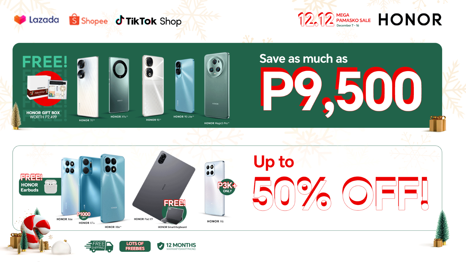 Shop ‘til you drop this HONOR 12.12 Mega Pamasko Sale and Save up to Php 9,500! 