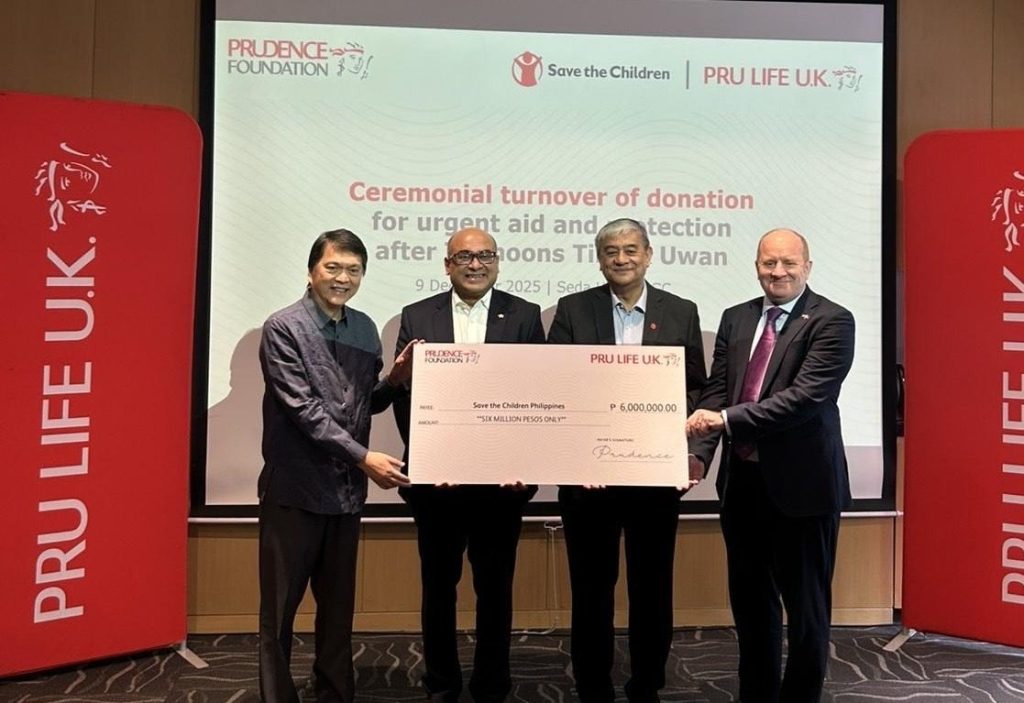Pru Life UK&nbsp; and Prudence Foundation Donate Php6 million&nbsp;to save the Children Philippines to Aid Families Hit by Typhoons Tino and Uwan