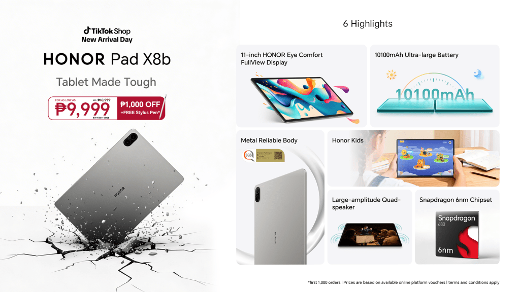 Tablet Made Tough: HONOR Pad X8b Now Available on TikTok Shop for Php 9,999!