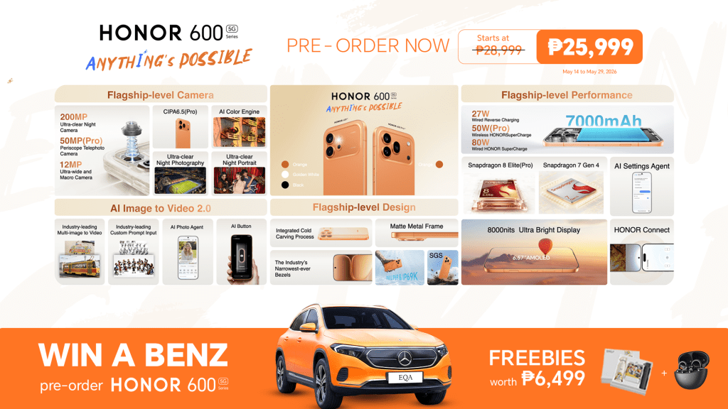 Pre-order the new HONOR 600 Series from just ₱25,999 and drive home a Mercedes-Benz!&nbsp;